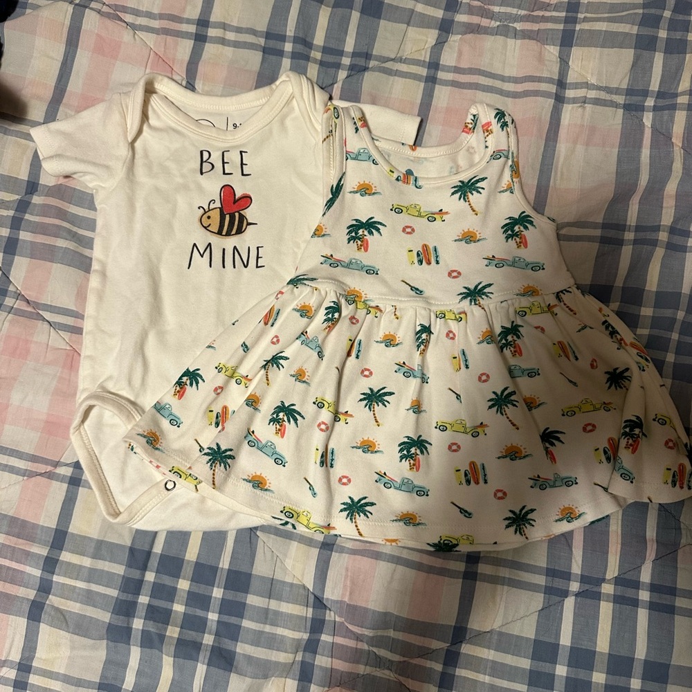 Finn + Emma Baby Onesie & Dress with Tropical Print bundle